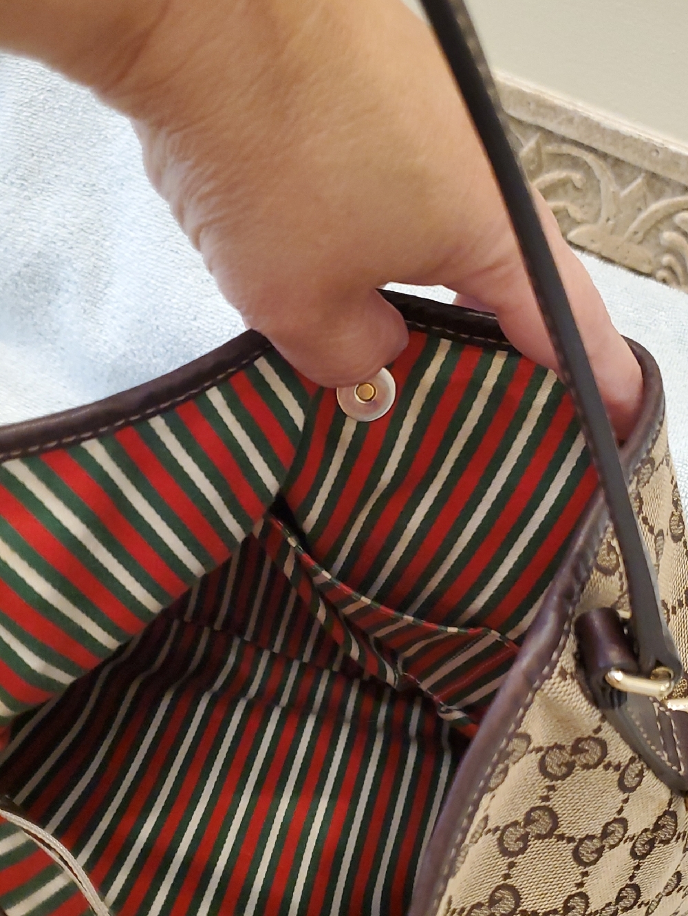 Gucci Brown GG Canvas Hobo Bag with Gold Double G Accent - Picture 7 of 15